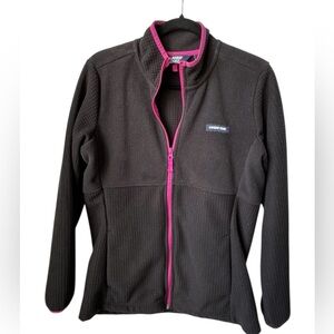 Lands' End Women's Black and Pink Fleece Zip Up Jacket